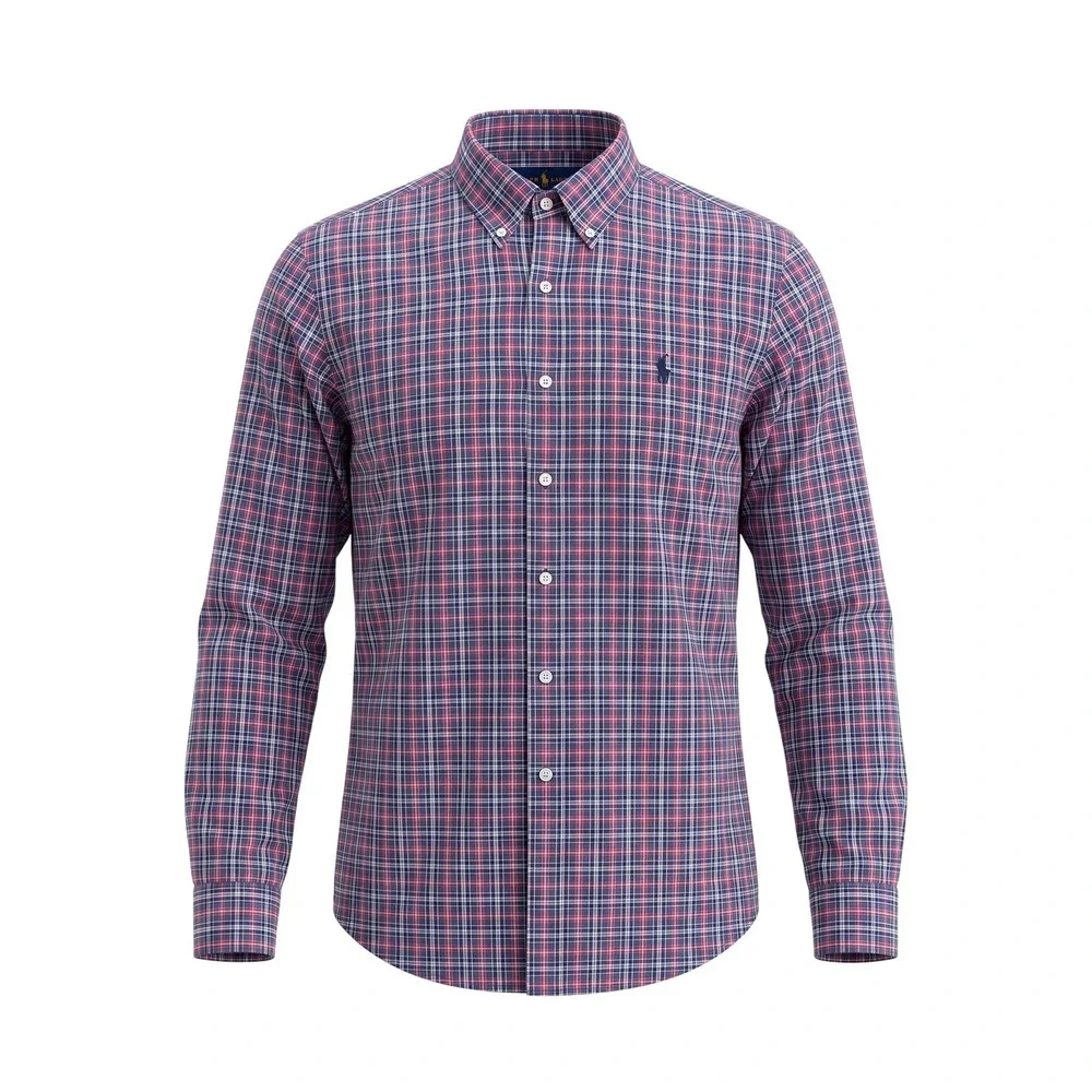 Polo Ralph Lauren Mens Large Plaid Button Down Shirt Blue Red Stretch Cotton L